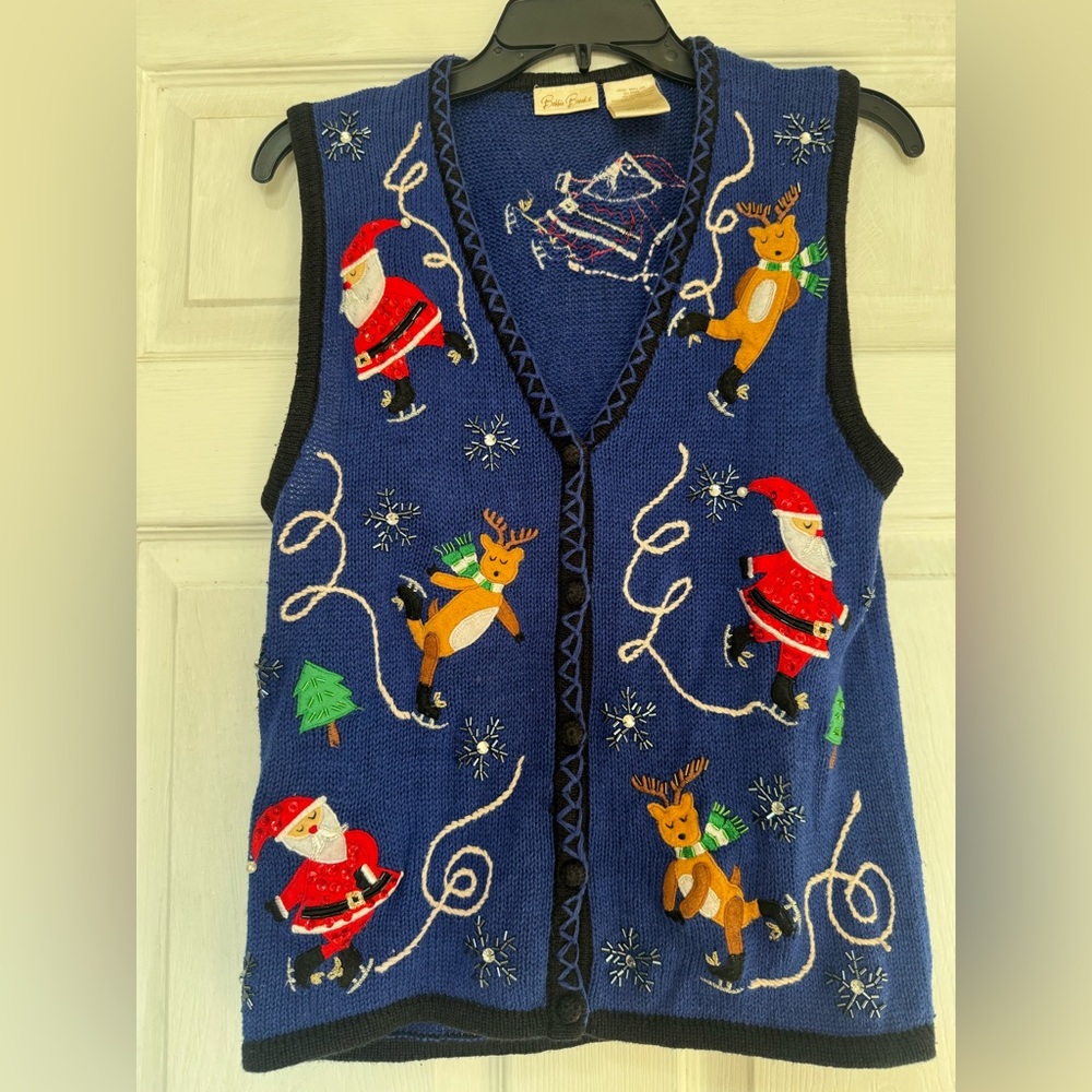 Bobbie Brooks Navy Knit Vest with Holiday Motif